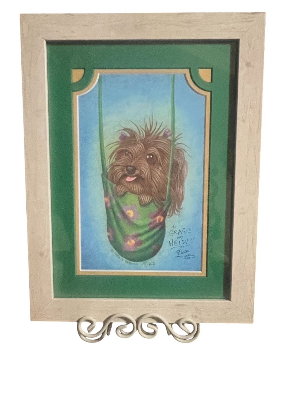 Vintage Custom Framed Yorkie Pet Portrait Art Rustic Wood Frame Signed 2004 - Picture 2 of 4